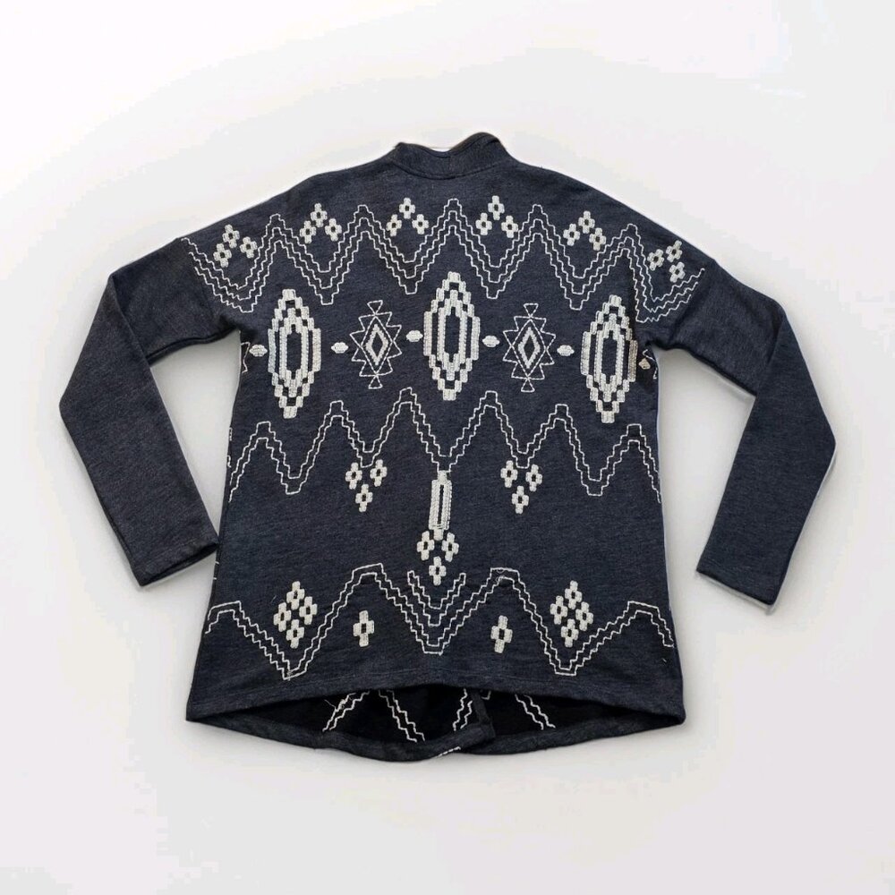 Lucky Lotus Aztec Tribal Embroidered Cardigan Women M Gray Cotton Boho Lagenlook - Picture 16 of 16